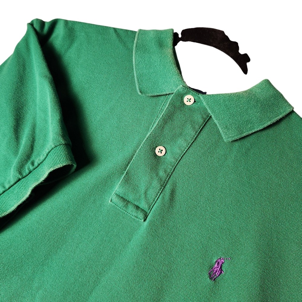 Polo Ralph Lauren Polo Shirt Mens L Green Purple Pony Pique Short Sleeve